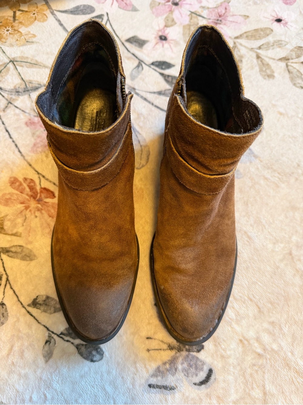 Born Cognac Suede Ankle Booties with Rounded Toe